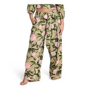 Agua Bendita for Target Peony Print Pants with Tie Belt
